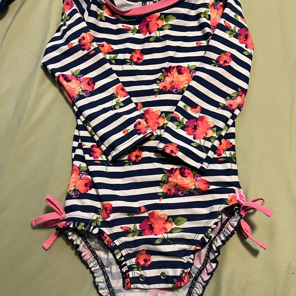 Ruffle Butts Navy Striped Floral Bodysuit